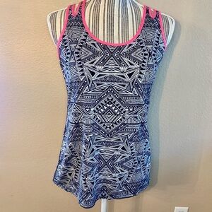 Xersion Tank Top Small Black White Tribal Design Hot Pink Trim Athletic Tank